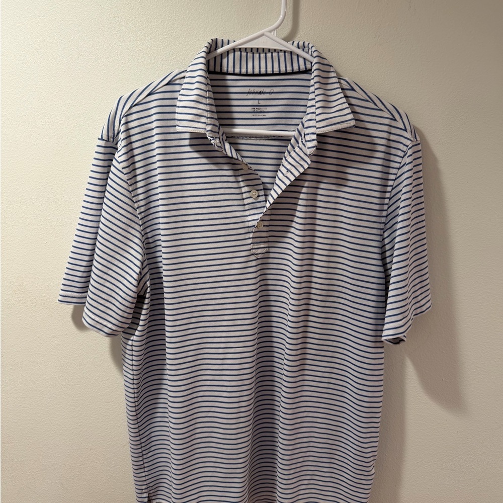 johnnie-O Navy and White Striped Polo Shirt
